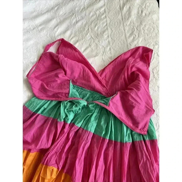 MIRA Sundress Colorful Color Block Midi Cotton Tropical Pink Women’s Size XL - Picture 9 of 9